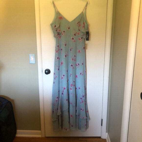 NWT Lulu's Take You There Mint Green Floral Print Maxi Dress sz L - Picture 7 of 16